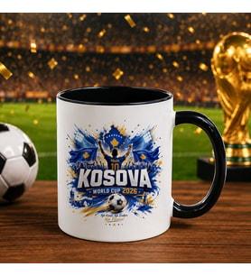 BK Gift Kosova Taraftar Temalı Dünya Futbol Kupası Tasarımlı Siyah Kupa Bardak-5