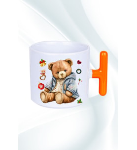 Yeni Yıl Oyuncak Ayı Teddy Bear Baskılı T Saplı Kupa Bardak Porselen Çay Kahve Fincanı
