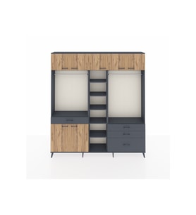 Arges Dolap 11 Raflı 4 Çekmeceli 2 Askılı 220x30x243 Antrasit-Çam/Antrasit