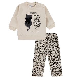 Civil Baby Leopar Kedi Baskılı 6-18 Ay Takım - Bej