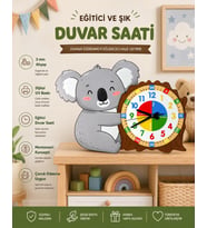 Montessori Eğitici Koala Temalı Çocuk Duvar Saati  Renkli Ahşap Saat – UV Baskı