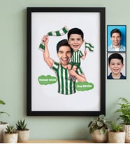 Kişiye Özel Karikatürlü Yeşil Beyaz Baba Oğul Siyah Çerçeve Babalar Günü Hediyesi