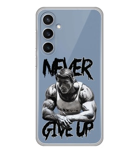 Samsung Galaxy S23 FE Uyumlu Arnold Fitness Never Give Up Desenli Şeffaf Telefon Kılıfı