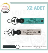 Tek Teker, İsim Plaka ve B Rh (-) Kan Grubu Yazılı Kişiye Özel x2 Anahtarlık, Pudra-K Turkuaz-Laci (Çok Renkli)