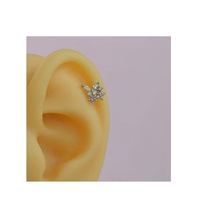 Mini Çiçekli ve Kelebekli Tragus Helix Piercing Kıkırdak Silver Renk HA (Çok Renkli)