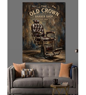 The Old Crown Berber Shop Dekoratif Kanvas - Mdf Ahşap Tablo