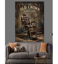 The Old Crown Berber Shop Dekoratif Kanvas - Mdf Ahşap Tablo