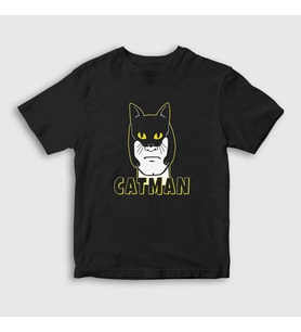 Presmono Unisex Çocuk Siyah Catman Kedi T-Shirt 396068tt
