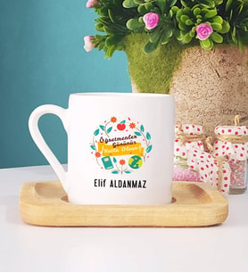 Öğretmenler Günü Hediyesi Türk Kahvesi Fincanı Ahşap Altlıklı