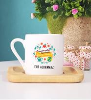 Öğretmenler Günü Hediyesi Türk Kahvesi Fincanı Ahşap Altlıklı