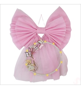 Kasnaklı Tül Fiyonk ve Ayıcıklı 70cm x 55cm Kapı Süsü - Pembe (STD)