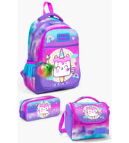 Coral High Kids Renkli Batik Unicorn Dondurma Desenli 3’lü Okul Çanta Seti SET0123480