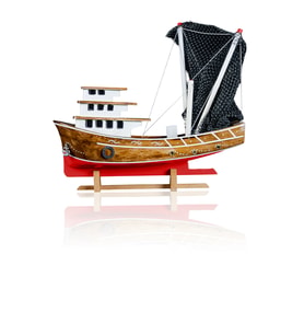 Karadeniz Balıkçı, Ahşap Maket Gemi, Model Kotra, Yat Gemi ve Tekne Modeli, El Yapımı Ev, Ofis Hediye ve Aksesuar (Kırmızı)