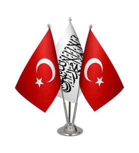 Masa Üstü Afganistan Bayrağı Türk Bayrağı Üçlü Krom Direk Masa Bayrak Seti