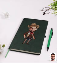 BK Gift Kişiye Özel Kovboy Karikatürlü Yeşil Termo Deri Defter Kalem Seti Model 1