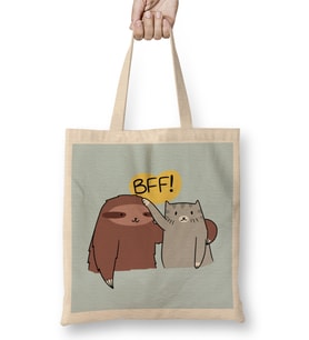 Bff Sloth And Cat Kedi Bez Çanta Uzun Saplı