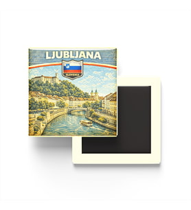 Retro Slovenya Ljubljana Şehri Temalı Vintage Buzdolap Magneti – 9x9 cm