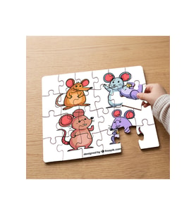 Sevimli Fareler Tasarımlı 24 Parça Ahşap Çocuk Puzzle MPK0703
