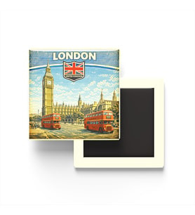 Retro Birleşik Krallık Londra Şehri Temalı Vintage Buzdolap Magneti – 9x9 cm