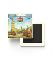 Retro Birleşik Krallık Londra Şehri Temalı Vintage Buzdolap Magneti – 9x9 cm