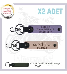 Motor Tutkunlarına Hediye İsim Plaka ve B Rh (-) Kan Grubu Yazılı x2 Anahtarlık, Yavruağzı-Mor-Ysl (Çok Renkli)