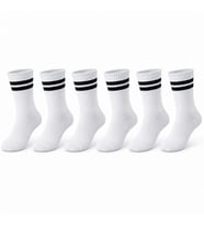 Unisex Beyaz Çorap Siyah Çizgili 6'lı Set Uzun Soket Günlük Spor Kolej Stil Rahat Kadın Erkek Çorabı — Beyaz, 36-40