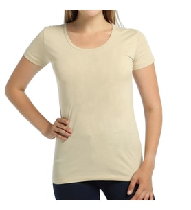 Bant Giyim - Açık Bisiklet Yaka Krem Kadın Tişört T-shirt