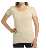 Bant Giyim - Açık Bisiklet Yaka Krem Kadın Tişört T-shirt
