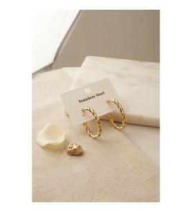 Mey İthalat® 316L Çelik Gold Renk Kıvrımlı Halka Tasarım Model Küpe