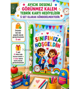 5 Adet Okula Yeni Başlayan Öğrencilere Sınıfımıza Hoşgeldin Yazılı Hediye Seti Sene Başı Hatırası Görünmez Kalem Tebrik Kartı Hediyeli