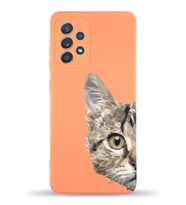 Samsung Galaxy A52 Uyumlu Lansman Kılıf Catface Tasarımlı İçi Kadife Kapak-Turuncu (Şeffaf)
