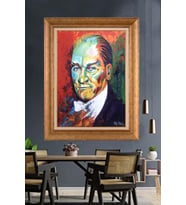 Altın Varaklı Çerçeveli Paspartulu Atatürk Tablo nh92 (Gold)