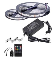10 Metre 12V 120 Ledli RGB İç Mekan Şerit Led 8A Plastik Adaptör Sese ve Müziğe Duyarlı Led Kontrol