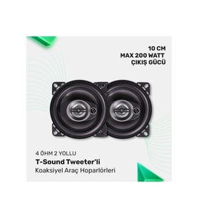 T-Sound 4 Öhm 2 Yollu Terrter'li Kaaksiyel Araç Hoparlörleri 10Cm