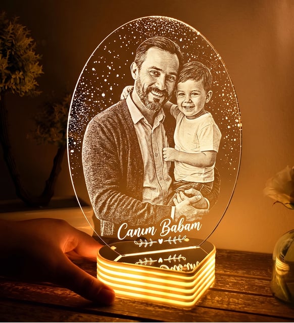 Kişiye Özel Fotoğraflı 3D Led Oval Gece Lambası (Beyaz)