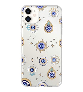 PrintiFy Apple  iPhone 11 ile Uyumlu 1mm Slim Fit Nazar Boncuğu 5 Baskılı Şeffaf  Kılıf