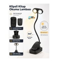 Gözü Yormayan Klipsli Kitap Okuma Işığı 3W SMD LED Mandallı Pilli Lamba 360° Esnek Boyun Sarı ve Beyaz Işık