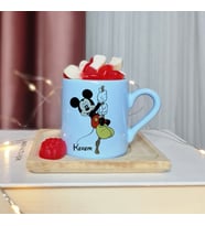 Mickey Mouse Tasarımlı Kişiye Özel Mavi Türk Kahvesi Fincanı