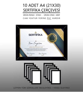 10 Adet A4 Çerçeve - Mdf Çerçeve - Fotoğraf Çerçevesi - 21x30 Sertifika Çerçevesi (Siyah)