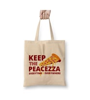 Pizza Keep The Peacezza Beyaz Bez Çanta Uzun Saplı Alışveriş Çantası Plaj Çantası