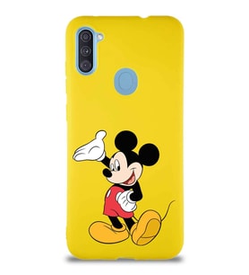 Samsung Galaxy A11 Soft Premier Kapak Mickey Mouse-C Tasarımlı Silikon Kılıf - Sarı (Şeffaf)