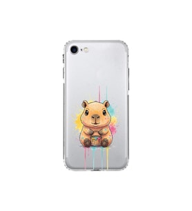 iPhone SE 2022 ile Uyumlu Splash Kapibara Tasarımlı Şeffaf Silikon Kılıf