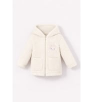Kız Bebek Tavşan Nakışlı Fermuarlı Cepli Peluş Welsoft Kışlık Hırka - Beyaz