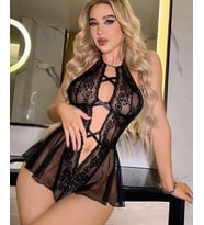 Kadın Derin Dekolte Tül ve Dantelli Mini Fantezi Babydoll/Gecelik-0030 (STD)