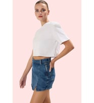 Kadın Pamuklu Denim Şort Etek Düz Desen Geniş Paça Rahat Yazlık Yaz Aylarının Vazgeçilmezi (Mavi)