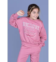 Toontoy Kız Çocuk Baskılı Düşük Kol Sweatshirt (Gül Kurusu)