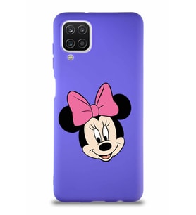 Samsung Galaxy A12 Soft Premier Kapak Minnie Mouse-C Tasarımlı Silikon Kılıf - Mor (Şeffaf)