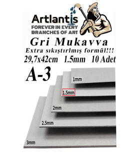A3 Mukavva Gri 1.5 mm 10 Adet 1 Paket 29.7x42 cm A-3 Mukavva 1,5 mm Kalınlığında A-3 Mukavva
