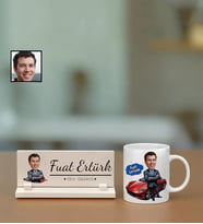 İsme Özel Oto Galeri Temalı Karikatürlü Masaüstü İsimlik Ve Kupa Bardak