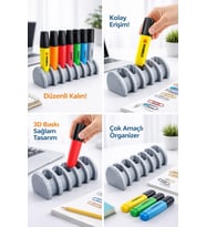 9’lu Kalem Düzenleyici Organizer – 3D Baskı Masaüstü Kalemlik, Fosforlu Kalem Tutucu, Ofis & Okul